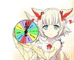  bare_shoulders blonde_hair blue_eyes claws clock_hands dragon_girl dragon_horns dragon_wings dress expressionless hair_ribbon highres horns ishiyumi looking_at_viewer myr_(p&amp;d) pointy_ears puzzle_&amp;_dragons ribbon scales short_hair solo translation_request white_dress wings 