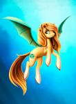  blonde_hair cutie_mark equine eyelashes fan_character female feral gradient_background green_eyes hair l1nkoln mammal membranous_wings my_little_pony simple_background smile solo wings 