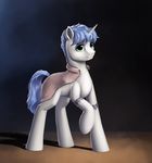  blue_hair equine fan_character feral gradient_background green_eyes hair hooves horn l1nkoln mammal my_little_pony simple_background smile solo standing unicorn 