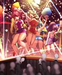  ass bare_back bare_shoulders blonde_hair breasts cure_fortune cure_honey cure_lovely cure_princess disco_ball fan green_hair happinesscharge_precure! harihisa high_heels large_breasts legs multiple_girls precure red_hair skirt stage thighs 