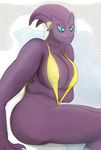 big_breasts bikini blue_eyes breasts clothed clothing dota female jewelry mercurial_the_spectre morphymorpheus navel nipples pool_(disambiguation) purple_skin side_view sitting sling_bikini smile solo swimsuit thick_thighs valve video_games water wet wide_hips 