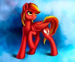  cutie_mark equine fan_character feathered_wings feathers female feral fur gradient_background hair hooves l1nkoln mammal my_little_pony pegasus red_feathers red_fur red_hair simple_background smile solo wings 