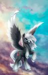  blue_eyes cloud cutie_mark equine fan_character feathered_wings feathers feral grey_feathers hair hooves l1nkoln mammal my_little_pony pegasus sky smile solo standing white_hair wings 