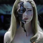  android bare_shoulders blonde_hair blood blue_eyes blurry blurry_background bruise commentary depth_of_field dolores_abernathy english_commentary expressionless eyeshadow highres injury lips lipstick long_hair looking_at_viewer makeup mascara oliver_wetter parts_exposed patreon_username pink_lipstick seams signature solo teeth upper_body watermark web_address westworld 