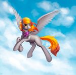  blonde_hair day equine fan_character feathered_wings feathers female grey_feathers hair hooves l1nkoln mammal my_little_pony outside pegasus sky smile wings yellow_eyes 