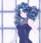  bare_shoulders bishoujo_senshi_sailor_moon blue blue_hair delivery_(pixiv23805551) kaiou_michiru leotard long_hair looking_at_viewer parted_lips shiny shiny_clothes skin_tight sleeveless solo wavy_hair 