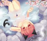  :3 animal_ears areolae bathing blush breasts cat_ears cat_tail cherry_blossoms kaenbyou_rin looking_at_viewer looking_up minamura_haruki nude onsen partially_submerged petals red_eyes red_hair small_breasts solo steam tail touhou water wet 