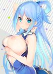  aqua_(kono_subarashii_sekai_ni_shukufuku_wo!) breast_hold kono_subarashii_sekai_ni_shukufuku_wo! nipples open_shirt tatami_to_hinoki 