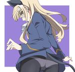  1girl animal_ears ass blonde_hair blush cat_ears glasses panties pantyhose perrine_h_clostermann solo strike_witches tail underwear white_panties world_witches_series yellow_eyes 