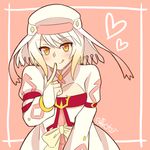  1girl alice_(tales) blonde_hair blush breasts hat heart jacket long_hair looking_at_viewer medium_breasts orange_eyes pink_background ribbon smile solo tales_of_(series) tales_of_symphonia_knight_of_ratatosk tongue tongue_out 