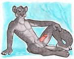  2017 alaitallon anthro balls erection feline humanoid_penis ice leopard looking_at_viewer male mammal nude penis pose snow_leopard solo spots 