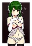  alternate_costume bad_id bad_pixiv_id black_background black_legwear black_triangle_(artist) breasts brown_eyes cleft_of_venus commentary_request crotchless_panties elbow_gloves gloves green_hair hands_over_breasts heart highres interlocked_fingers kantai_collection lace lace-trimmed_chemise lace-trimmed_panties looking_at_viewer navel nipples outline panties pussy short_hair_with_long_locks simple_background small_breasts solo takanami_(kantai_collection) thighhighs underwear white_gloves 