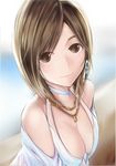  bad_id bad_pixiv_id bare_shoulders bikini bikini_top blurry blurry_background breasts brown_eyes brown_hair choker cleavage close-up closed_mouth collarbone earrings glint head_tilt jewelry looking_at_viewer love_plus medium_breasts nannacy7 necklace off_shoulder open_clothes open_shirt revision shirt short_hair smile solo swimsuit takane_manaka upper_body white_bikini white_bikini_top white_shirt 
