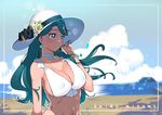  arm_at_side bare_shoulders beach bikini bikini_top blue_eyes blue_hair blurry breasts character_name cleavage covered_nipples day depth_of_field earrings flower from_side go!_princess_precure groin hat hat_flower jewelry kaidou_minami large_breasts light_smile long_hair midriff multicolored_hair outdoors precure rumo sideboob smile solo sun_hat swimsuit two-tone_hair upper_body wavy_hair white_bikini white_hat 