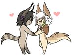  &lt;3 andogg anthro canine chibi duo feline female fur hair hand_holding male male/female mammal nude smile standing 
