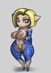  alternate_species android_18 big_breasts big_nipples blonde_hair blue_eyes breasts cybernetics cyborg dragon_ball dragon_ball_z female hair imp looking_at_viewer machine nipples pink_nipples pointy_ears pussy solo thick_thighs xdraws 