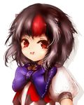  :p amanojaku black_hair blush bow bowtie dress horns kijin_seija large_bow looking_at_viewer multicolored_hair puffy_short_sleeves puffy_sleeves red_eyes red_hair short_sleeves smile solo streaked_hair tongue tongue_out touhou 