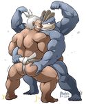  2016 5_fingers 5_toes armpits back_muscles barefoot biceps biped butt butt_grab cel_shading clenched_teeth clothed clothing digital_media_(artwork) duo eyebrows eyes_closed feet flexing fundoshi grin hair hala_(pokemon) half-closed_eyes hand_on_butt human humanoid humanoid_feet humanoid_hands japanese_clothing machamp maldu male mammal manly mature_male mawashi musclegut muscular muscular_male nintendo overweight overweight_male plantigrade pok&eacute;mon quads signature simple_background smile standing sumo sweat teeth toes topless triceps underwear video_games wrestling 