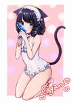  animal_ears anklet artist_name bad_id bad_pixiv_id bangs bare_arms bare_legs bare_shoulders barefoot bell bell_collar black_hair blue_eyes blush bracelet breasts cat_ears cat_tail character_name closed_mouth collar collarbone commentary_request covered_navel curly_hair cyan_(show_by_rock!!) drill_hair frilled_hairband frilled_sleeves frilled_swimsuit frills full_body hair_ribbon hairband heart holding jewelry jingle_bell kneeling legs_together lolita_hairband looking_at_viewer name_tag nontraditional_school_swimsuit one-piece_swimsuit pink_background red_collar revision ribbon school_swimsuit short_hair show_by_rock!! small_breasts solo swimsuit tail tareme tsunoshima_kujira w_arms water_gun white_hairband white_ribbon white_school_swimsuit white_swimsuit 