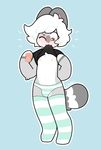  bulge cat clothed clothing clothing_lift feline fur green_eyes grey_fur hair legwear male mammal one_eye_closed panties pawpads qtipps shirt shirt_lift solo standing stockings underwear white_fur white_hair wink 