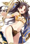  bangs bare_shoulders black_gloves black_hair black_panties black_ribbon breasts bridal_gauntlets earrings elbow_gloves eretto fate/grand_order fate_(series) gloves hair_ribbon hoop_earrings ishtar_(fate/grand_order) jewelry long_hair long_legs looking_at_viewer medium_breasts navel open_mouth panties parted_bangs red_eyes ribbon single_elbow_glove single_thighhigh smile solo stomach thighhighs twitter_username two_side_up underwear very_long_hair 