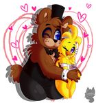  2016 amanddica avian bear bird bow_tie chica_(fnaf) chicken digital_media_(artwork) female five_nights_at_freddy&#039;s freddy_(fnaf) fur hat machine male mammal one_eye_closed top_hat video_games wink 