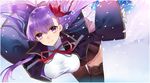  bad_id bad_pixiv_id bb_(fate)_(all) bb_(fate/extra_ccc) breasts bubble cherry_blossoms dress fate/extra fate/extra_ccc fate_(series) gloves hair_ribbon highres ichinosenen lace lace-trimmed_thighhighs large_breasts leaning_forward long_hair petals pleated_skirt purple_eyes purple_hair red_ribbon ribbon skirt smile solo thighhighs white_gloves 