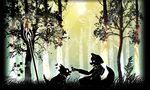  &lt;3 anthro canine dinosaur duo food forest fox fox_mccloud grass male mammal mushroom nintendo prince_tricky silhouette sitting staff star_fox tree video_games weapon さるゐも 