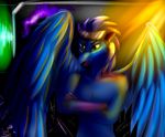  2017 anthro avian bird digital_media_(artwork) eyewear furrytiger_2012 green_eyes hair horn light male space tongue wings 