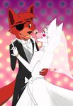  2017 anthro canine clothing cristalwolf567 dress eye_patch eyewear female five_nights_at_freddy&#039;s five_nights_at_freddy&#039;s_2 fox foxy_(fnaf) funtime_foxy_(fnaf) fur hook male mammal mangle_(fnaf) simple_background video_games wedding wedding_dress 