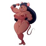  2017 anthro areola big_breasts black_hair breasts buckteeth female hair half-closed_eyes lonbluewolf looking_at_viewer mammal mouse muscular muscular_female nipples pussy rodent simple_background solo teeth white_background 