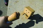  box cardboard_box danboo figure food ice_cream ice_cream_cone minimized outstretched_arms photo source_request toy triangle_mouth yotsubato! 