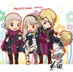  3boys armor barefoot blonde_hair family female_my_unit_(fire_emblem_if) fire_emblem fire_emblem_if kanna_(fire_emblem_if) kanna_(male)_(fire_emblem_if) kero_sweet long_hair looking_at_viewer mamkute marks_(fire_emblem_if) multiple_boys my_unit_(fire_emblem_if) red_eyes siegbert_(fire_emblem_if) signature silver_hair simple_background smile toeless_legwear 