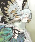  1girl artist_request black_eyes bravely_default:_flying_fairy fairy gloves pointy_ears white_hair wide_hips wings 