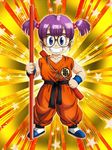  1girl blue_eyes dr._slump glasses looking_at_viewer norimaki_arale official_art purple short_twintails twintails 