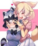  :d animal_ears blush bow bowtie breasts commentary_request common_raccoon_(kemono_friends) dark_fuu ear_licking fennec_(kemono_friends) fox_ears fox_tail fur_collar hand_on_another's_face heart heart-shaped_pupils heavy_breathing highres kemono_friends licking medium_breasts multiple_girls one_eye_closed open_mouth pink_sweater puffy_short_sleeves puffy_sleeves raccoon_ears raccoon_tail saliva saliva_trail short_hair short_sleeve_sweater short_sleeves skirt small_breasts smile sweater symbol-shaped_pupils tail tears tongue tongue_out wavy_mouth yuri 