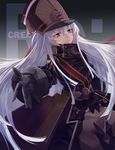  absurdres altair_(re:creators) copyright_name hat highres looking_at_viewer luo_jie military military_uniform outstretched_hand re:creators red_eyes sash shako_cap uniform white_hair 