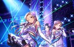  artist_request blue_hair brown_eyes brown_hair dress earrings elbow_gloves flower gloves hair_flower hair_ornament hayami_kanade idolmaster idolmaster_cinderella_girls idolmaster_cinderella_girls_starlight_stage jewelry long_hair looking_at_viewer matsunaga_ryou microphone microphone_stand multiple_girls necklace nitta_minami official_art one_eye_closed short_hair smile stage yellow_eyes 