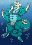  2102 anthro bubble claws clothed clothing dragon eastern_dragon fundoshi fur horn japanese_clothing kemono kyuuhari male muscular scalie smile solo topless translucent transparent_clothing underwater underwear water 
