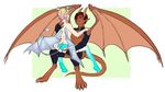  ambiguous_gender anthro blush dragon duo girly hair horn hug humanoid male male/ambiguous melamoryblack rubber smile wings 