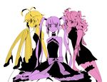 3girls ahoge breasts cheria_barnes choker dress frills long_hair monochrome multiple_girls open_mouth pantyhose pascal ribbon shoes short_hair simple_background sophie_(tales) stripes tales_of_(series) tales_of_graces twintails very_long_hair wavy_hair white_background 