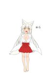  animal_ear_fluff animal_ears barefoot breasts character_name cleavage eyebrows_visible_through_hair fang fox_ears fox_girl fox_tail japanese_clothes kohaku_(yua) large_breasts legs long_hair looking_at_viewer miko open_mouth oppai_loli original sidelocks silver_hair smile solo standing tail thick_eyebrows translated yellow_eyes yua_(checkmate) 