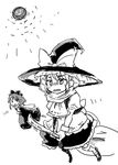  :d =3 aki_eda bow broom broom_riding commentary d: dress greyscale hakurei_reimu hat hat_bow hidden_star_in_four_seasons hot jitome juliet_sleeves kirisame_marisa long_sleeves mary_janes mittens monochrome multiple_girls open_mouth puffy_sleeves scarf shoes short_hair smile smug socks sun sweat touhou triangle_mouth v-shaped_eyebrows witch_hat 