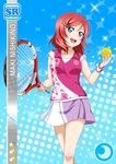  blush character_name dress happy love_live!_school_idol_project nishikino_maki racket red_hair short_hair skirt sports tennis violet_eyes 