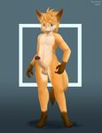  anthro balls bulge canine clothing digitigrade fox hi_res humanesque invalid_color invalid_tag kemono male mammal nude outerscape penis shorts solo standing 