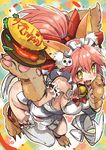  animal_ears apron bell bell_collar blush_stickers breasts cleavage collar fang fate/grand_order fate_(series) food fox_ears fox_tail hair_ribbon highres ketchup large_breasts long_hair looking_at_viewer looking_up naked_apron omelet open_mouth paws pink_hair ribbon shimo_(s_kaminaka) sideboob solo tail tamamo_(fate)_(all) tamamo_cat_(fate) vegetable white_apron yellow_eyes 