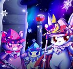  &lt;3 armor blue_fur canine cat chest_tuft dog feline female fur garnet_(jewelpet) group hat jewelpet lagomorph magic_user mammal melee_weapon mrsorange pink_fur rabbit ruby_(jewelpet) sanrio sapphie snowflake solo standing star sword tuft wand weapon white_fur winter yellow_fur 