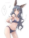  adjusting_bra adjusting_clothes animal_ears blue_hair blush bra breasts commentary_request cowboy_shot erune eyebrows_visible_through_hair ferry_(granblue_fantasy) granblue_fantasy hips long_hair small_breasts solo strap_slip underwear underwear_only uruha_(yw1109) wavy_hair wavy_mouth white_background yellow_eyes 