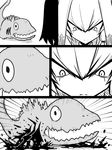  blood character_request close-up comic godzilla_(series) greyscale jin_(mugenjin) kemono_friends monochrome monster_in_kamata shin_godzilla shoebill_(kemono_friends) spoilers staring 