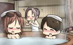  :3 bath bathing black_hair blush braid brown_hair closed_eyes commentary dated eyewear_on_head hamu_koutarou highres kantai_collection light_brown_hair multiple_girls naked_towel natori_(kantai_collection) nose_blush nude onsen short_hair sunglasses towel towel_on_head uranami_(kantai_collection) uwu zui_zui_dance zuihou_(kantai_collection) 